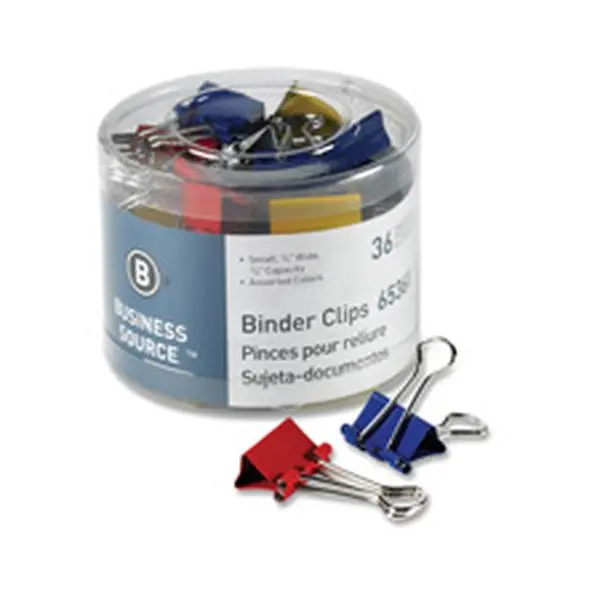 Business Source Binder Clips, Mini, .56 in. W, .25 in. Capacity, 100-PK, Assorted