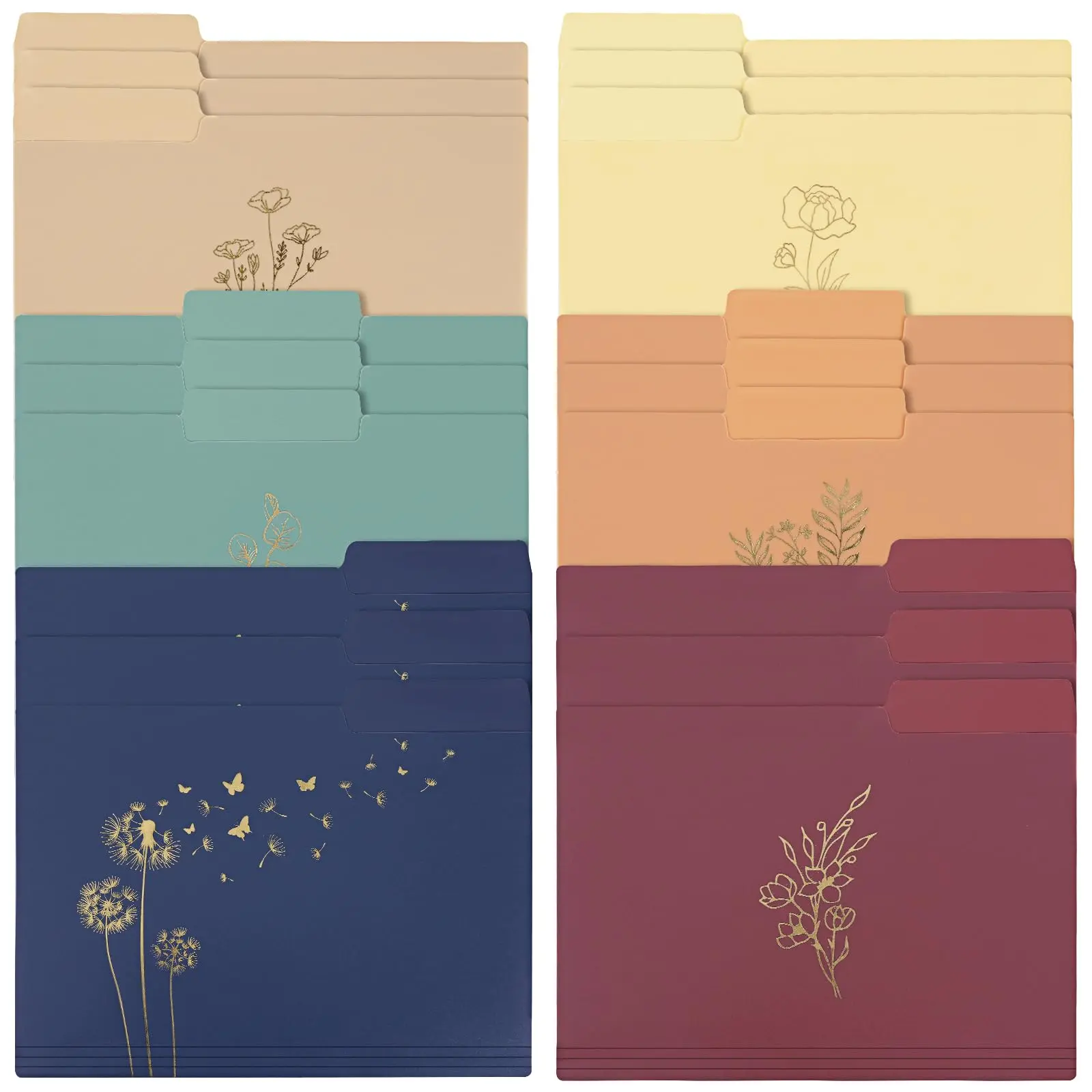 18 Pack Decorative File Folders Plastic Floral Colored Folders with Gold Foil Vintage 8.6 x 11.6 Inch 1/3 Cut Tab Letter Size for Office School Home