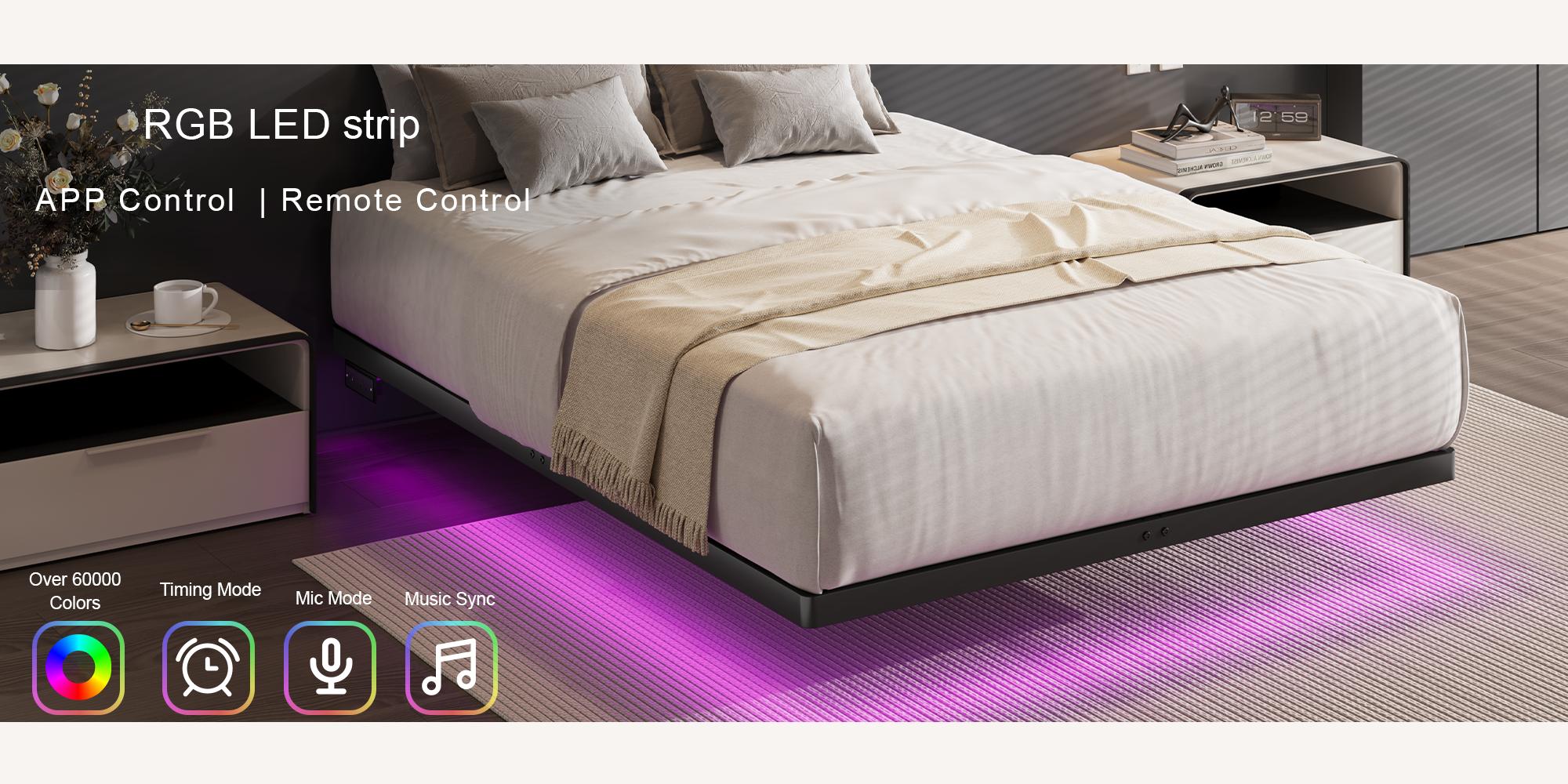 【SPOTLIGHT DAY】ONBRILL LED Floating Bed Frame, Full/Twin/Queen/King Bed Frame with Smart LED Lights & Power Outlet, Heavy Duty Metal Platform Bed Frame, Camas Queen, Easy Assembly, Bedroom Furniture, Black 【SPOTLIGHT DAY】ONBRILL LED Floating Bed Frame, Full/Twin/Queen/King Bed Frame with Smart LED Lights & Power Outlet, Heavy Duty Metal Platform Bed Frame, Camas Queen, Easy Assembly, Bedroom Furniture, Black