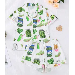 Pickle Design Pajama Set, Women & Kids Satin Pajama Set, Soft Summer PJs, Cute Matching Sleepwear, TikTok Trending Pajamas, Ideal Gift Set