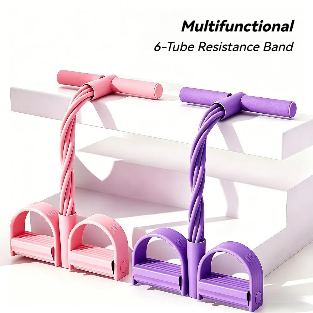 6-Tube Pedal Resistance Band with Foam Handles - Workout Bands Set, Multifunctional Elastic Fitness Equipment for At Home Gym Sit-Up & Abs, Portable Exercise Equipment for Resistance Training, Resistance Band Workout