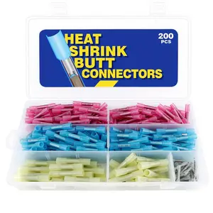 200PCS Heat Shrink Butt Wire Connector Kit, Insulated Waterproof Electrical Wire Crimp Terminals Butt Splice for Marine Automotive