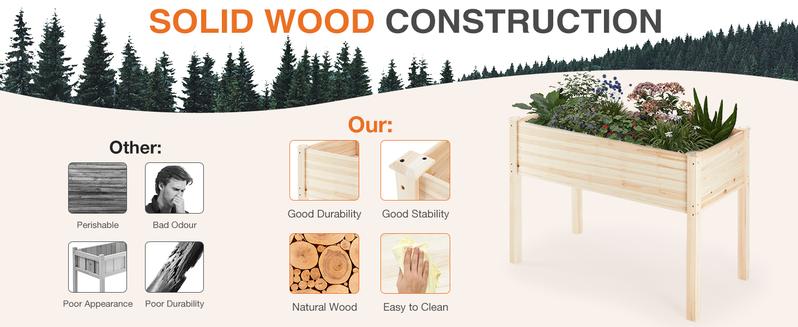 Raised Garden Bed with Legs, 48x24x30in Wood Elevated Planter Box for Herbs, Flowers, Vegetables & 300lbs Capacity Outdoor Gardening Planters