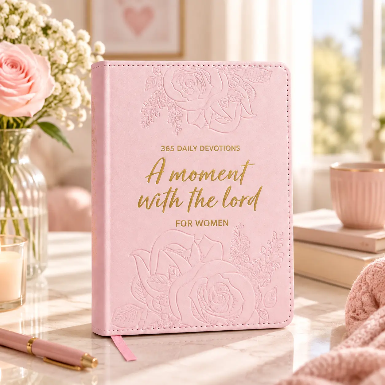 A Moment With The Lord for Women, 365 Day Devotional Journal for Women, Embossed Faux Leather Prayer Journal, Daily Faith Reflection Book, Inspirational Christian Gift for Her