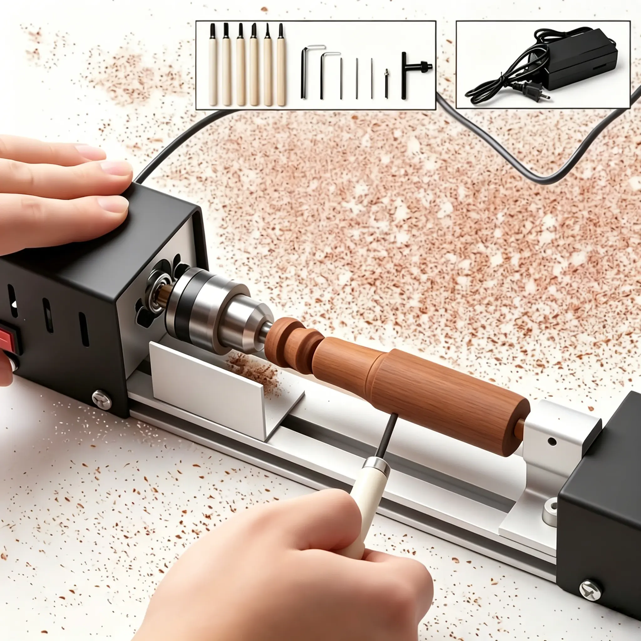 Mini Lathe Machine Tool DIY Woodworking Wood lathe Milling machine Grinding Polishing Beads Drill Rotary Tool Set,, 2.76 in x 6.3 in, 24VDC 96W Mini Wood Lathe Tools Milling Machine Accessories, 7 Speeds , For DIY Woodworking Wood Drill Rotary Tool