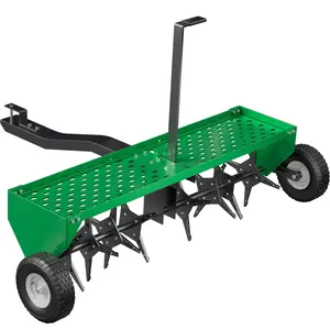 48" Lawn Aerator Tow Behind, Plug Aerator Tow Behind with Universal Hich, Green Painted Galvanized Steel with Tray and Inflatable Wheels, Pull Behind Aerator for Garden, Farm and Lawn