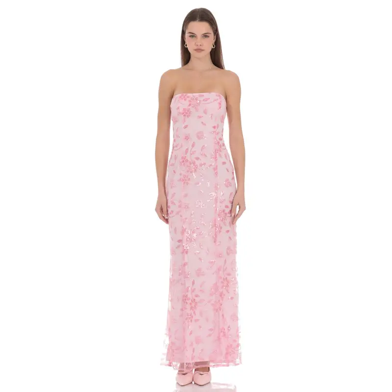 Lucy In The Sky Corset Petal Ruffle Strapless Maxi Dress in Pink - TikTok  Shop