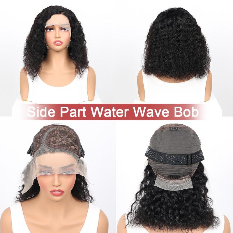 Water Wave Lace Wig Short Bob 100% Human Hair Wigs Deep Wave Transparent Lace Wig Curly Hair Wigs For Women