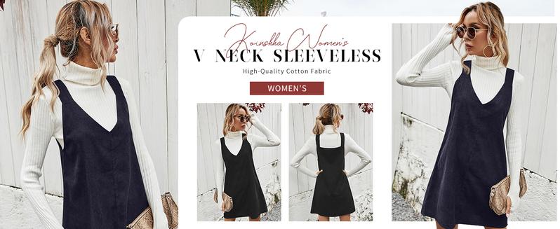 Wenrine Women's V Neck Corduroy Overall Dress Casual Loose Short Pinafore Dresses Cute Mini Jumper Dress Wenrine Women's V Neck Corduroy Overall Dress Casual Loose Short Pinafore Dresses Cute Mini Jumper Dress