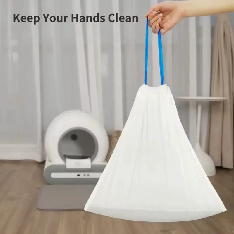 Self-Cleaning Cat Litter Box Drawstring Liners – Leak-Resistant Poop Bags, 17×19 in (45×50 cm), 60 Count (4 Rolls)