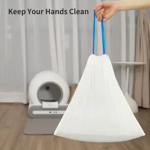 Self-Cleaning Cat Litter Box Drawstring Liners – Leak-Resistant Poop Bags, 17×19 in (45×50 cm), 60 Count (4 Rolls)