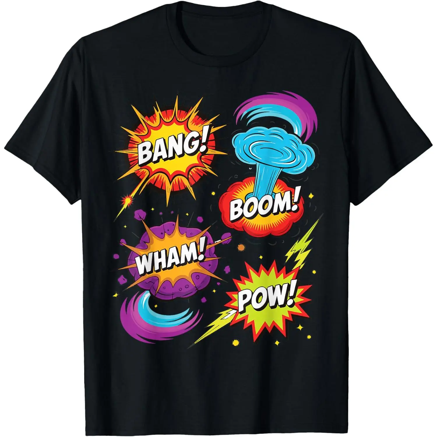 100%cotton Comic Book Pop Action Art Sound Effects Bang Boom Pow Funny T-Shirt