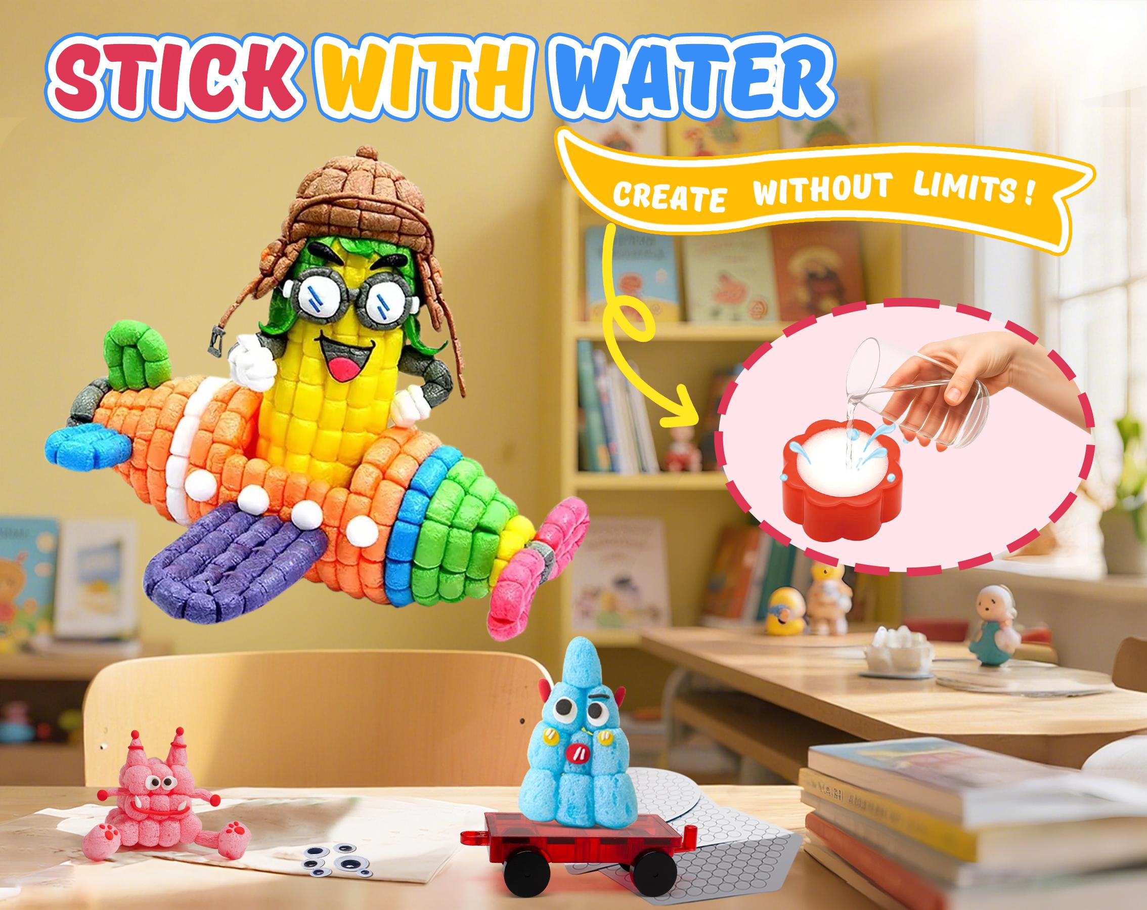 Kiditos Magic Puff Corn Building Kit – 3D Colorful Craft for Kids, DIY Art Set with Sticky Corn Pieces, Templates & Tools – Sensory, Educational & Mess-Free Play for Ages 3+