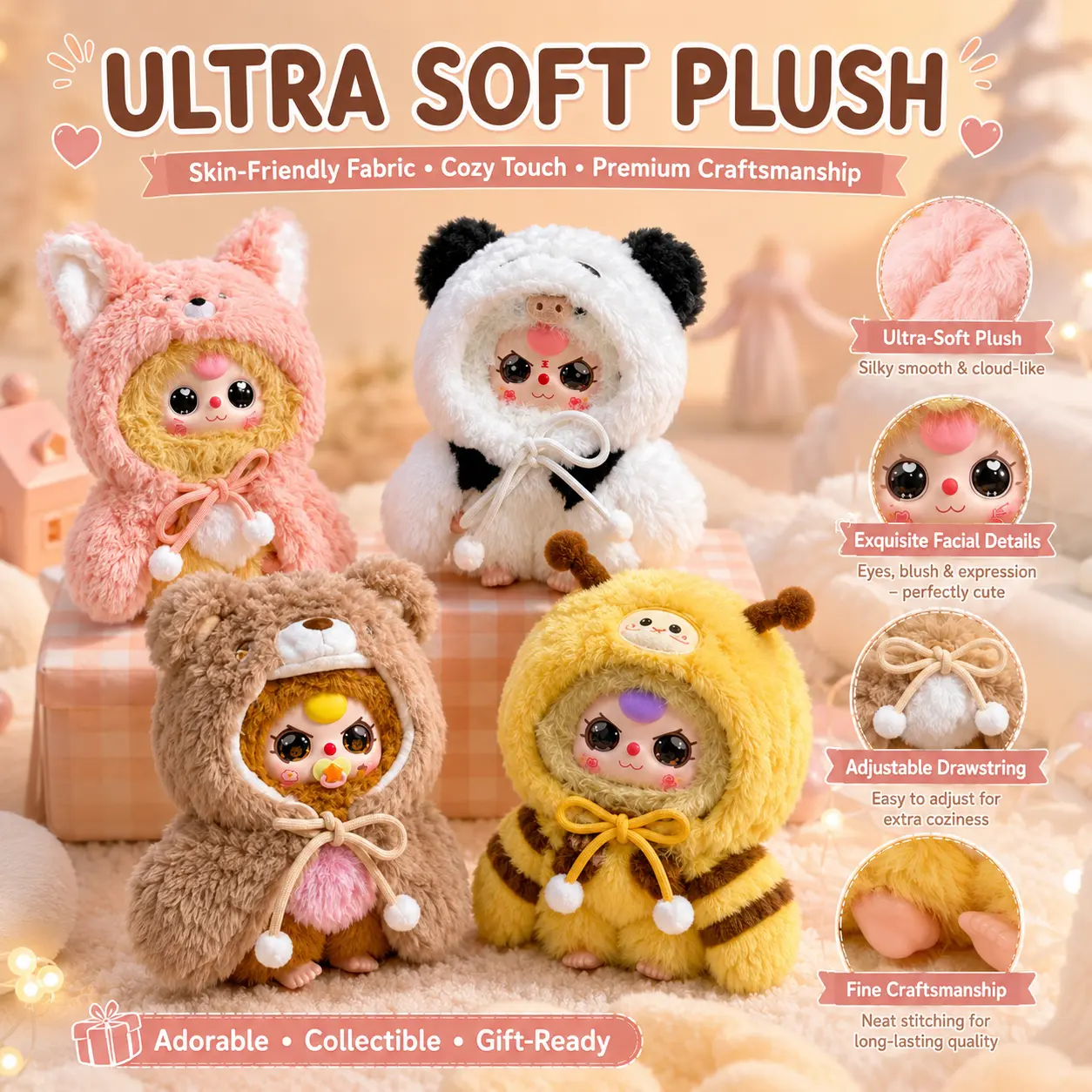 Baby 3 I’m Not a Warrior Series Plush Blind Box, Cute Collectible Kawaii Plushies, Soft Adorable Stuffed Cuddly Doll Gift for Toy Collectors Soft Cuddly Gift Stuffed Animal Gifts Durable Soft Fluffy Cute Stuffies
