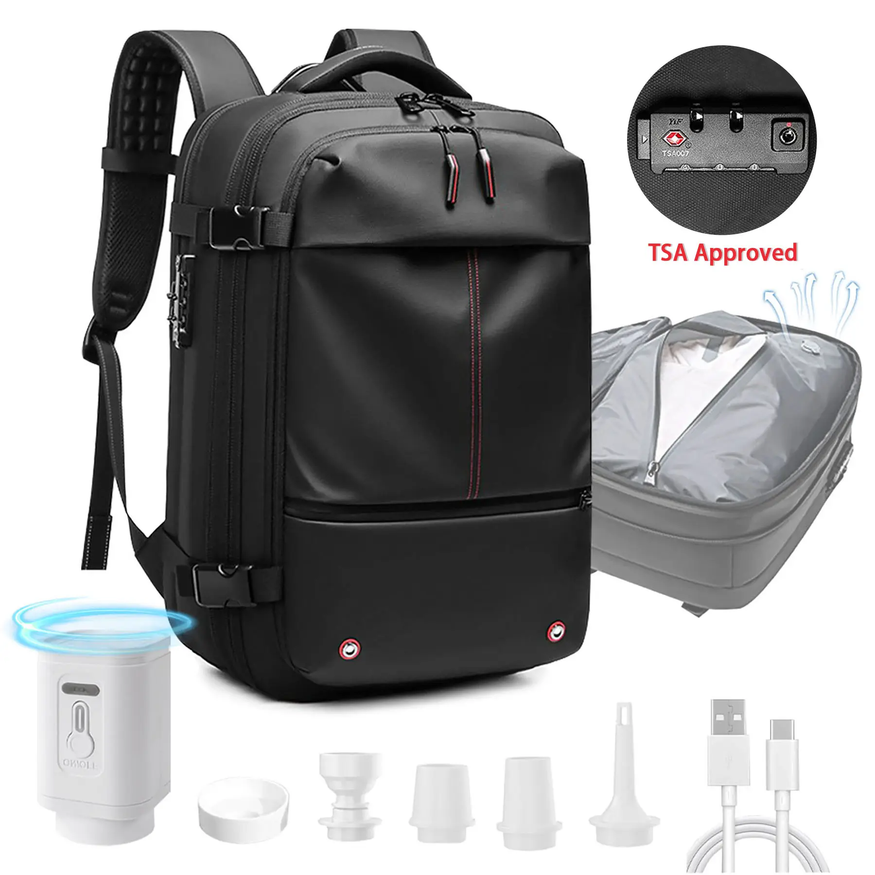 Vacuum Backpack for Travel - TSA Approved, 60L Expandable Compression Bag with Electric Pump, Waterproof and Anti-Theft, Space Saving Bags for Camping Trips