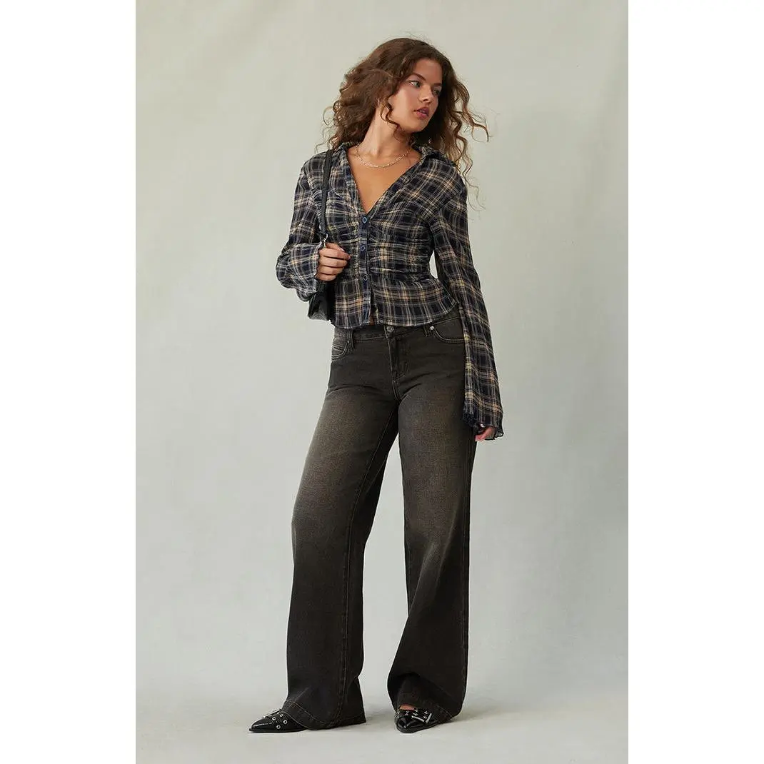 Pacsun Women's Casey Low Rise Baggy Jeans Black Tinted