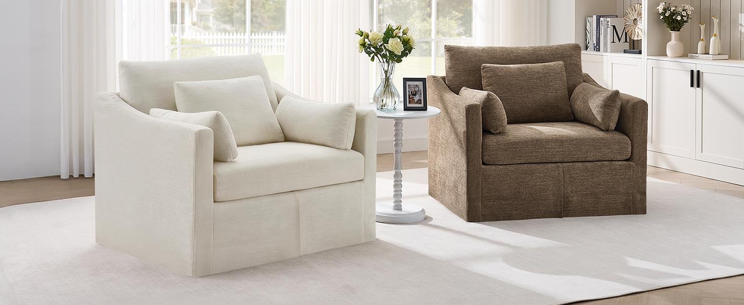 【SPOTLIGHT DAY】ONBRILL Oversized Accent Chair, 42 Inch Wide Slipcovered Sofa Chair with 3 Throw Pillows, Comfy Reading Chair, Deep Seat Armchair w/Sloped Arms, Modern Single Couch for Living Room, Apartment