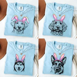 Easter Bunny Dog Shirt – 50 Dog Breeds Available, Custom Dog Lover Gift, Cute Bunny Ear Puppy Tee, Easter Dog Mom Shirt, Chambray Comfort Colors Easter Shirt