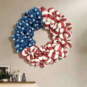 20-Inch American Flag Wreath - Patriotic Decoration with Stars And Stripes Design in Red, White, And Blue, Suitable for Independence Day, Memorial Day, And July 4Th Celebrations - Durable Plastic Indoor/Outdoor Hanging Decor, Perfect for Homes