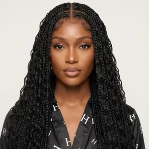 MMBEAUTY Full Lace Braided Wig 20 Inch 13x7 Hand Tied Synthetic Knotless Wig Lightweight Glueless Natural Hairline for Black Women
