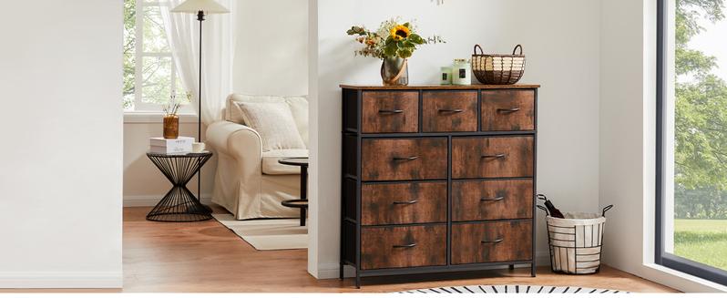 【New Color】Cupboards Cabinets Dresser - with 9 Drawers, Bedroom  Organizer, Steel Frame and Wood Top for Bedroom, Closet, Entryway