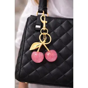 Glitter Pink Cherry Keychain | Cute Cherry Bag Charm | Aesthetic Purse Keychain