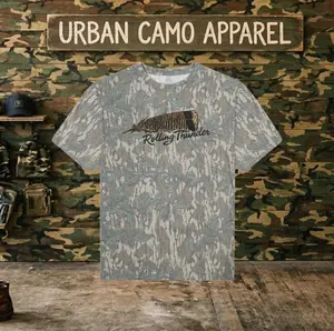 Mossy Oak Black Rolling Thunder Brown Feather Greenleaf Washed Out Camo Short Sleeve Tee Shirt