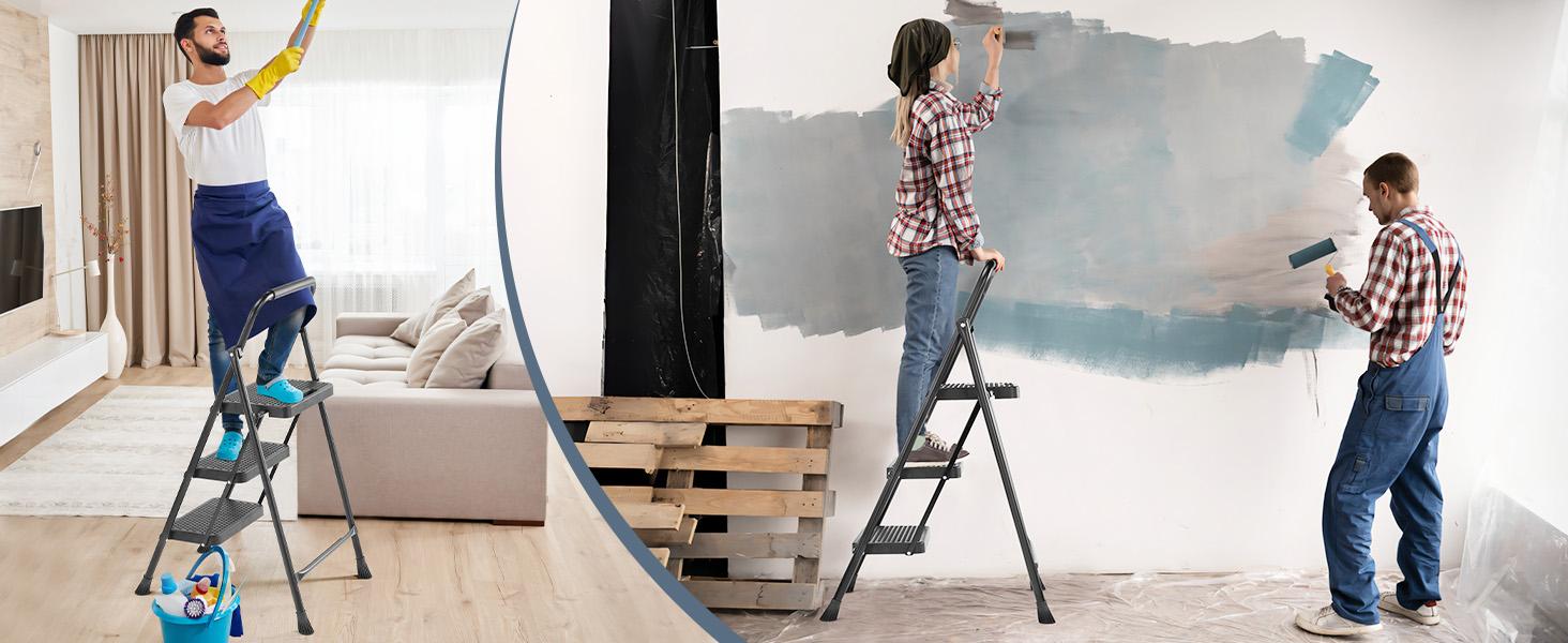 Step Ladder, Folding Step Stool with Wide Anti-Slip Pedal, 800lbs Sturdy Portable Ladder, Cushioned Handle, Lightweight