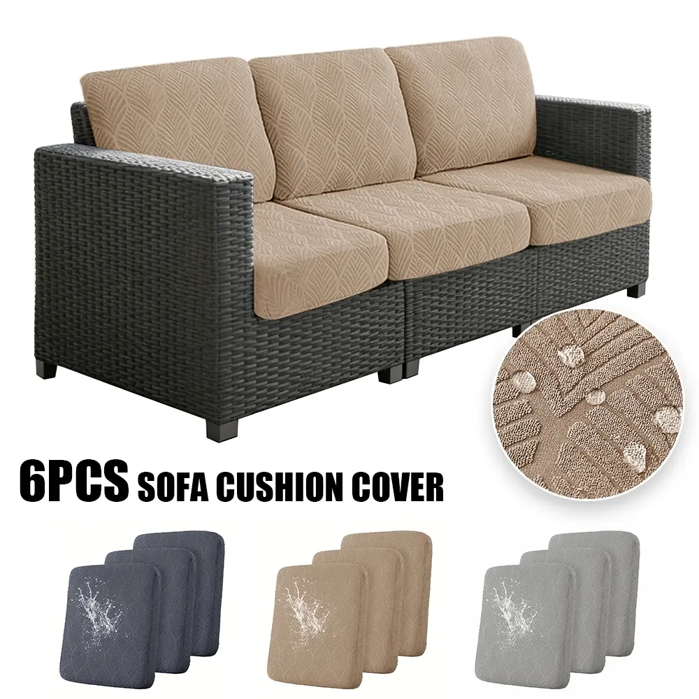 6PCS Waterproof Leaf Pattern Jacquard Sofa Cushion Covers, Durable Sofa Protection, Suitable for All Seasons, for Outdoor Garden & Courtyard Use, Washable
