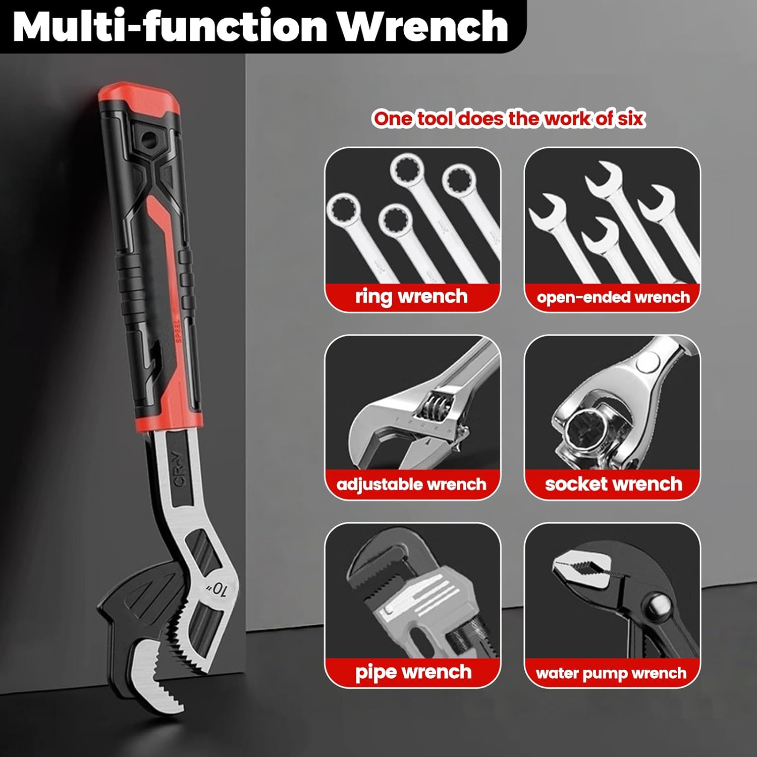 Adjustable Multi-function Self-locking Pipe Wrench Set, 6/8 inch Chrome Vanadium Steel Adjustable Wrench with Quick-Adjust for Plumbing, DIY & Industrial Use