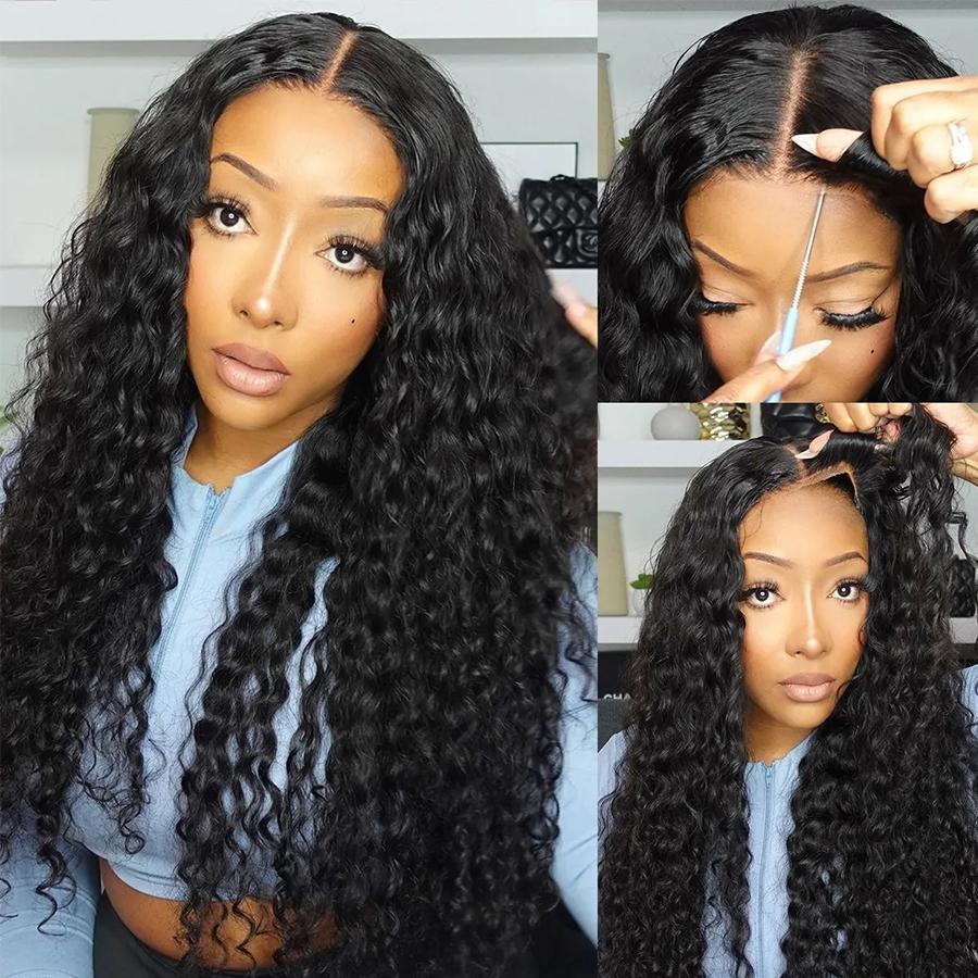 Pizazz Hair Water Wave Pre Cut Lace Pre Bleached Knots 8x5 HD Glueless Wigs Human Hair Wigs