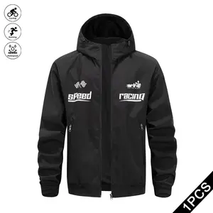 Men’s Spring/Autumn Hooded Racing Cycling Jacket — Outdoor Waterproof Windproof Sports Tracksuit Top with Trendy Print, Loose Fit for Running