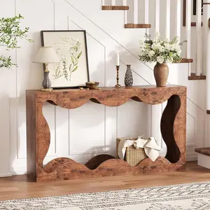 63" Rustic Scalloped Entryway Console Table, Narrow Wood Sofa Table with Storage for Behind Couch, Living Room, Hallway & Apartments