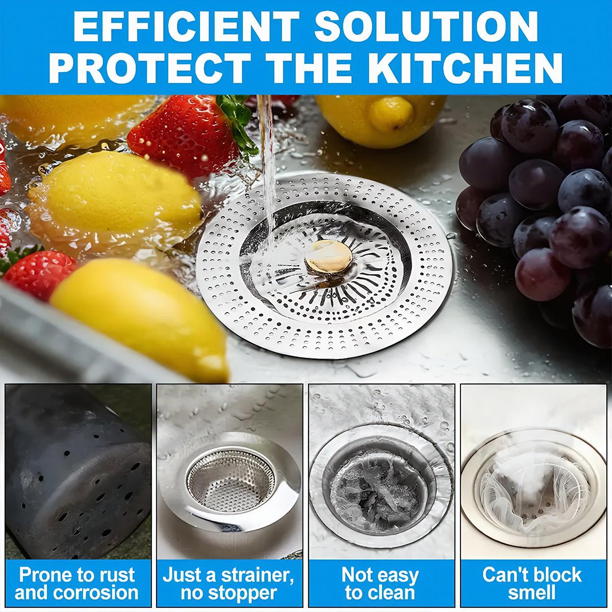 3-in-1 Kitchen Sink Drain Strainer Stainless Steel Sink Plug Deodorizing Anti-Clog Basket Strainer for US Standard 3-1/2 Inch Drains 304 Stainless Steel Quality
