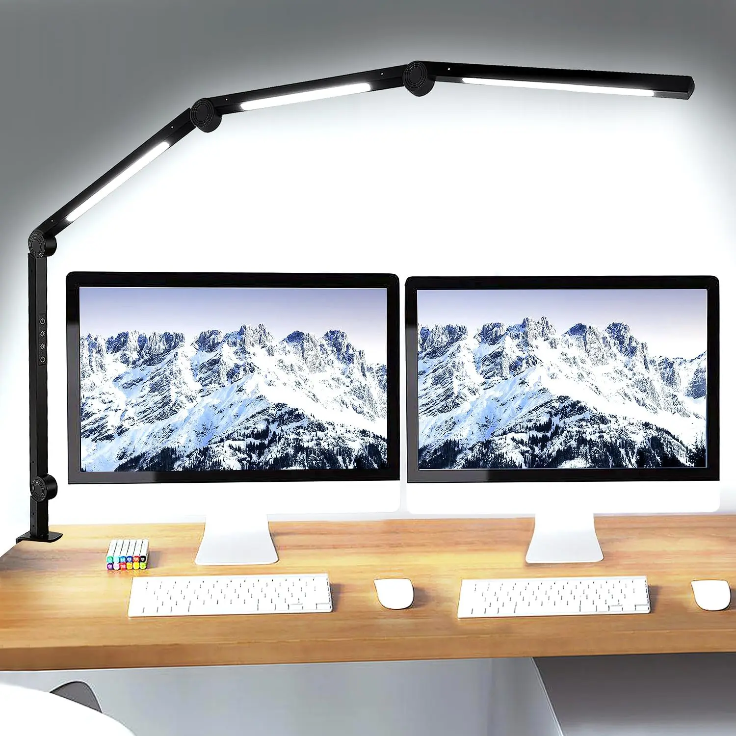 SEGRASS Clamp Base LED Table Lamp - Compact, 4-Section Adjustable Swing Arm, 4 Adjustable Color Temperature Modes, 5 Brightness Levels, Eye-Caring, Memory Function, Soft Lighting, Accordion Fold Reading Light, DC Power Supply, Office Desk Accessory, Mood