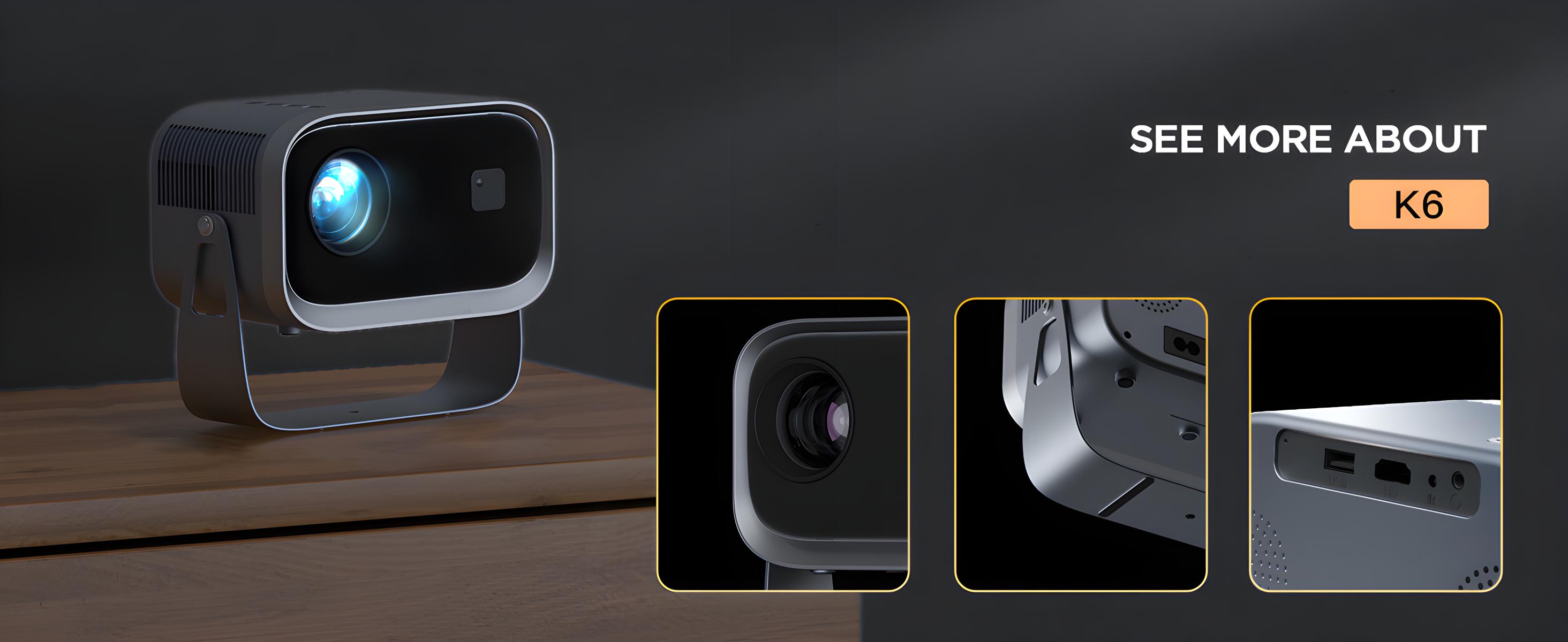 K6 Mini Portable Projector 4K Decoding with Keystone Correction Voice Control and Synchronous Screen Function Diffuse Imaging Up to 116 Inch Large Screen Ideal for Sports Events and Gatherings Audio Electronic