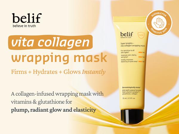 belif Vitamin Collagen Wrapping Peel Off Facial Mask, Elasticity + Hydration, Pore Firmenss & Even Skin Tone, with Multi Vitamin Complex and Glutathione | Korean Skincare, 2.3 fl. oz