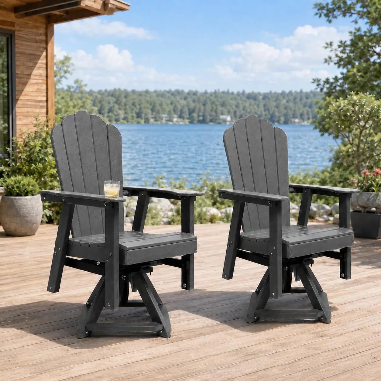 LAUSAINT HOME Modern Swivel Adirondack Chairs Set - 360° Glide, Gray All-Weather HDPE & Metal Chairs with 330lb Capacity, Ergonomic Wide Seats for Porches, Pools