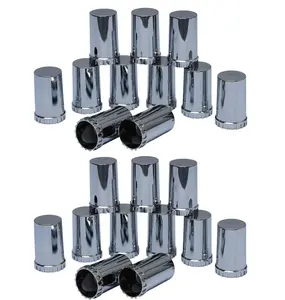 Torque 20 pcs of 33mm Chrome Cylinder Screw-on Lug Nut Covers for Volvo (VNL) & International & Peterbilt & Kenworth & Mack & Freightliner (Cascadia, Columbia, M2, FLD) Semi Trucks (TR614)