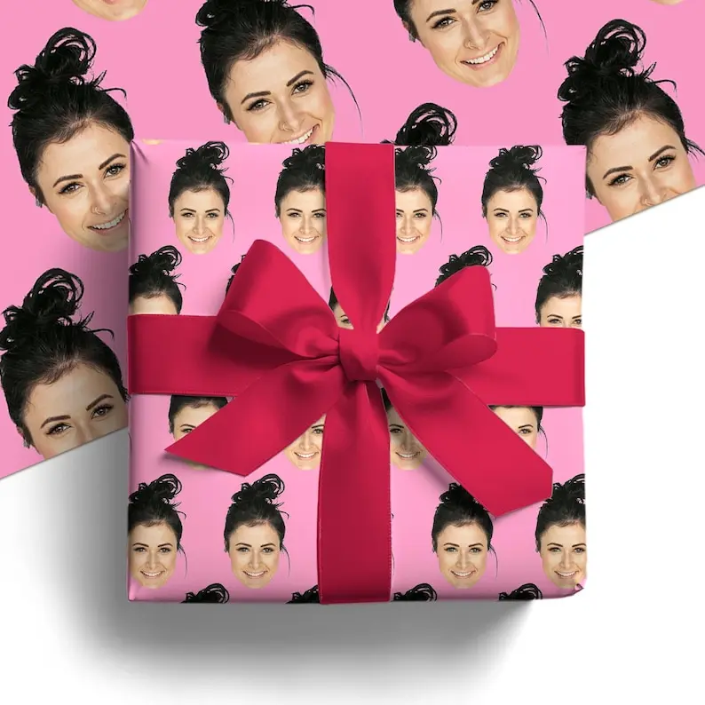 Funny Gift for Boyfriend, Custom Face Print Gift Wrapping Paper, Unique Personalized Birthday Wrap, Gift for Girlfriend (GW-20)