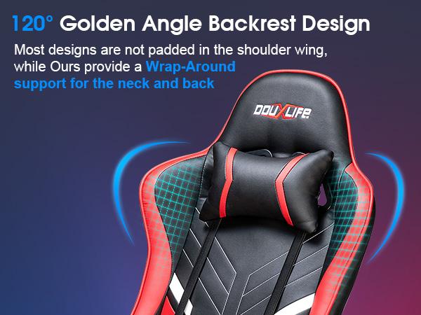 Douxlife 7-Point Massage Gaming Chair 175° Recliner with Footrest Ergonomic High Back Lumbar Support Upgraded Version for Gaming & Office