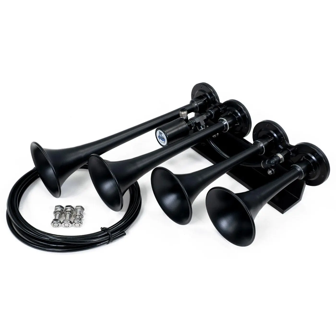 HornBlasters The Rage 4-Chime Truck Air Horn - Stealth Black Finish, Pre-Installed 12-Volt Air Valve, Included Mounting Hardware, Truck Horn