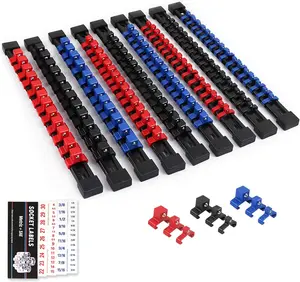 9-Piece Premium Socket Holder Organizer Set, 1/4-Inch x 48 Clips, 3/8-Inch x 45 Clips, 1/2-Inch x 36 Clips, Premium Quality Socket Clip Rail Holder