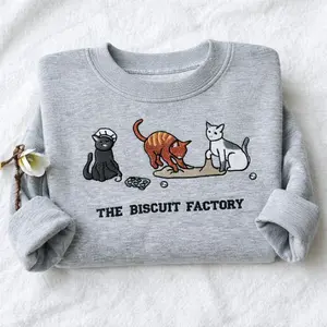 Embroidered The Biscuit Factory Sweatshirt,Cat Play Pumpkin,Halloween Pumpkin,Spooky Fall Hoodie,Autum Shirt,Gifts for Cat Owners,Cat Lover