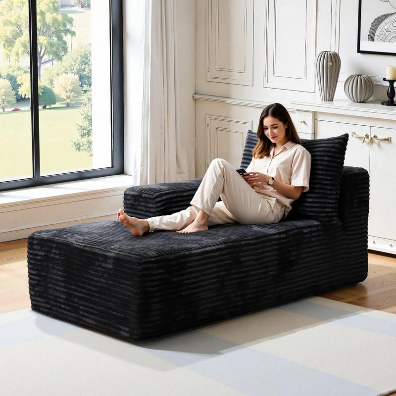 Extra-Large Boneless Cloud Chair Comfy Modern Foam Sofa Bed Modern minimalist black velvet lazy person’s sofa, modular design, no armrests, single-seat recliner.