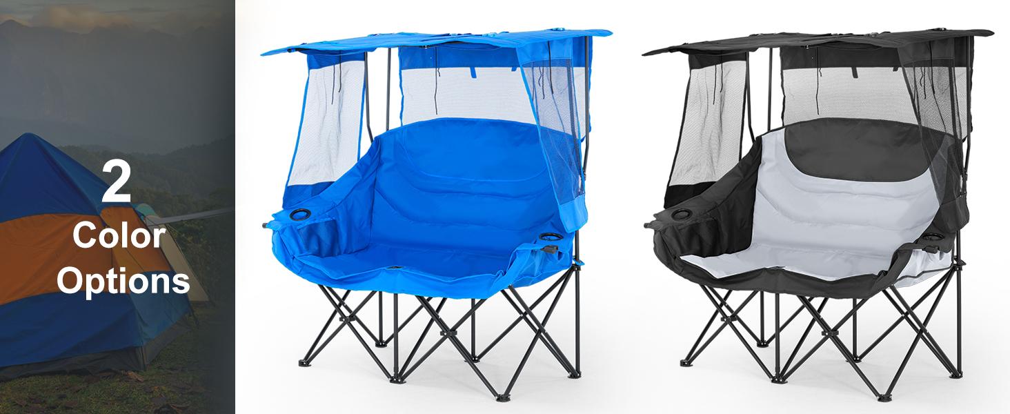 MOPHOTO XXL Double Camping Chair with Shade Canopy, Fully Padded Folding Camping Loveseat , Oversized Camping Bench Lawn Chairs Patio Lounge Chairs for Adults