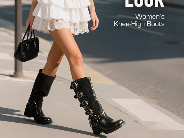 Dream Pairs Square Toe Motorcycle  combat melania Bota  Comfort Walking Shoes Footwear Parent Riding boots