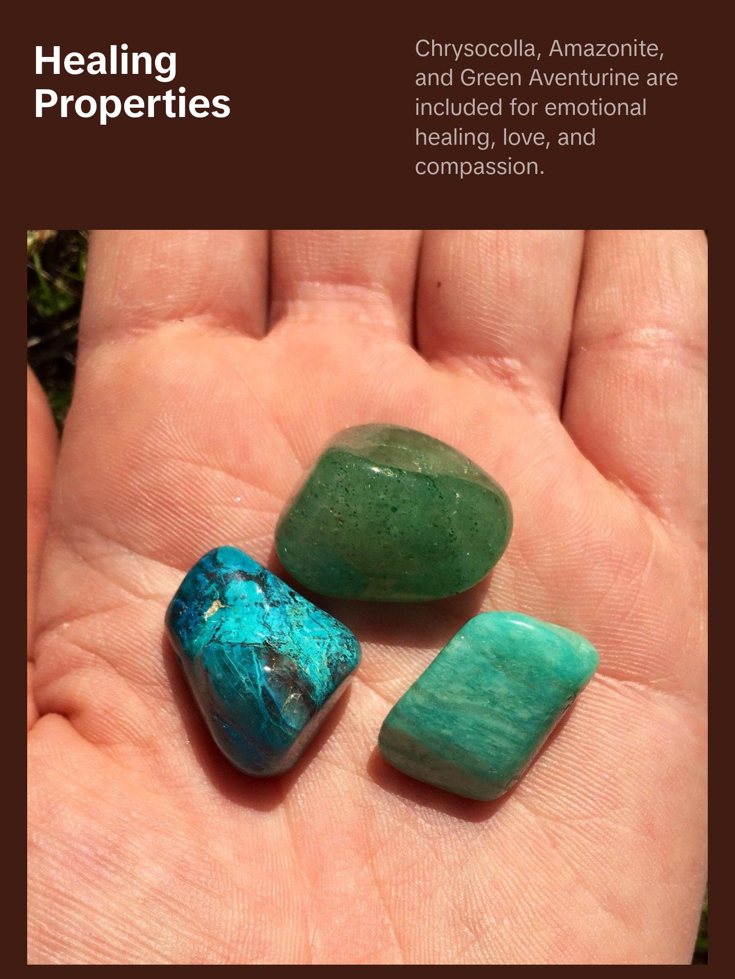 Heart Chakra Stone Set (Tumbled) - Chrysocolla, Amazonite, Green Aventurine - Emotional Healing  and Calming Set