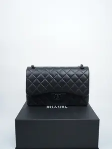 Pre-owned CHANEL lambskin Shoulder Bags Micro Chip SO BLACK Quilted Jumbo Double Flap