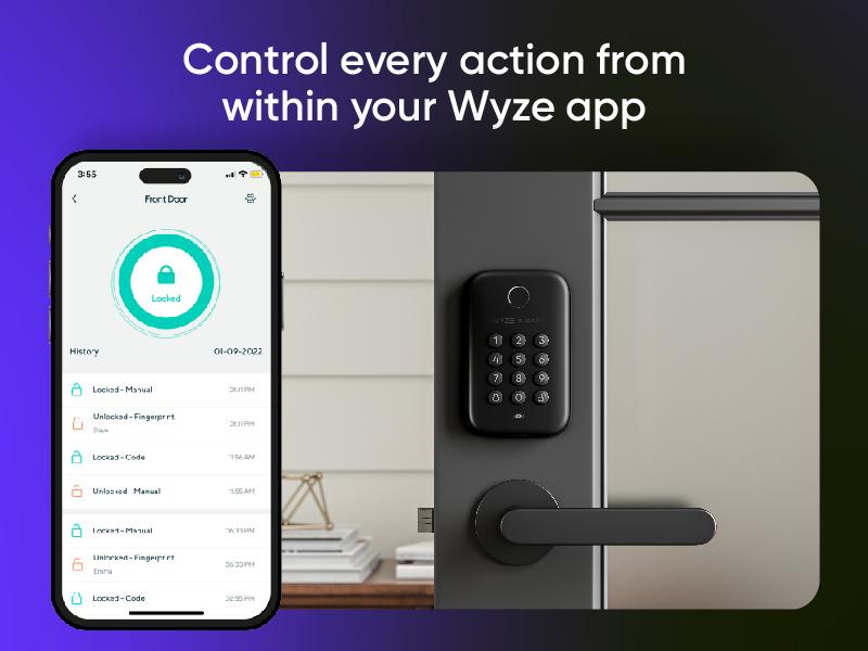 Wyze Lock Bolt — Fingerprint Keyless Security Lock, Smart Bluetooth Deadbolt Replacement, IPX5 Weatherproof, Auto-Lock, Smartphone Control Wyze Lock Bolt — Fingerprint Keyless Security Lock, Smart Bluetooth Deadbolt Replacement, IPX5 Weatherproof, Auto-Lock, Smartphone Control